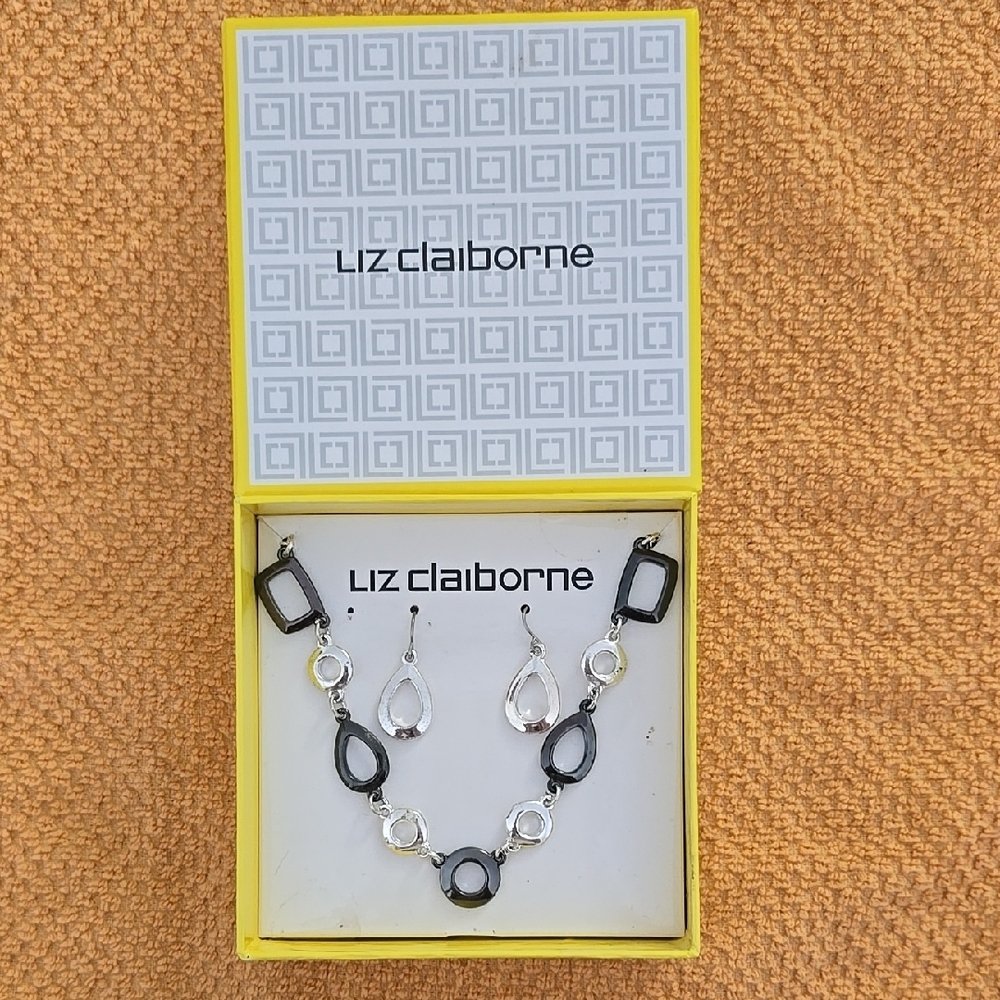 NIB: Liz Claiborne Black and Silver Jewelry Set